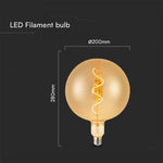 E27 4W(250Lm) LED-lampa med glödtråd, gul, G200, V-TAC, IP20, varmvit 2700K