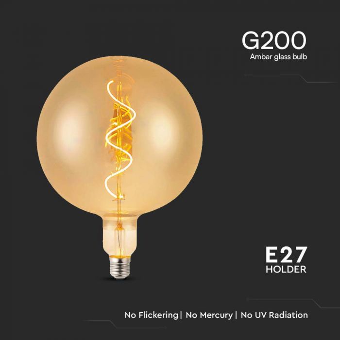 E27 4W(250Lm) LED-lampa med glödtråd, gul, G200, V-TAC, IP20, varmvit 2700K