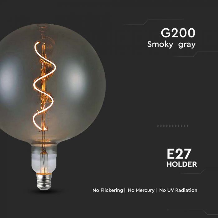 E27 4W(120Lm) LED Spuldze Filament Smoky, G200S, V-TAC, IP20, Silti balta gaisma 2700K