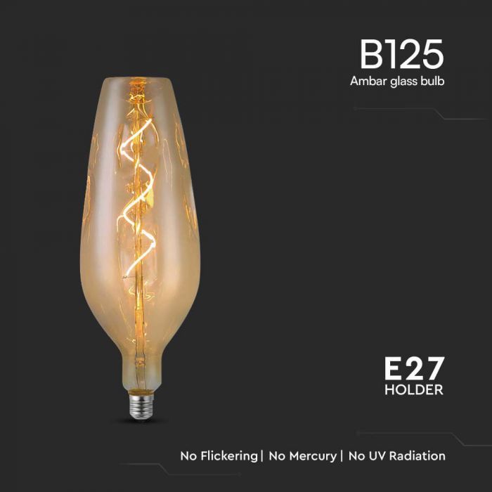 E27 4W(250Lm) LED Bulb Filament Amber, B125, V-TAC, IP20, Warm white light 2700K
