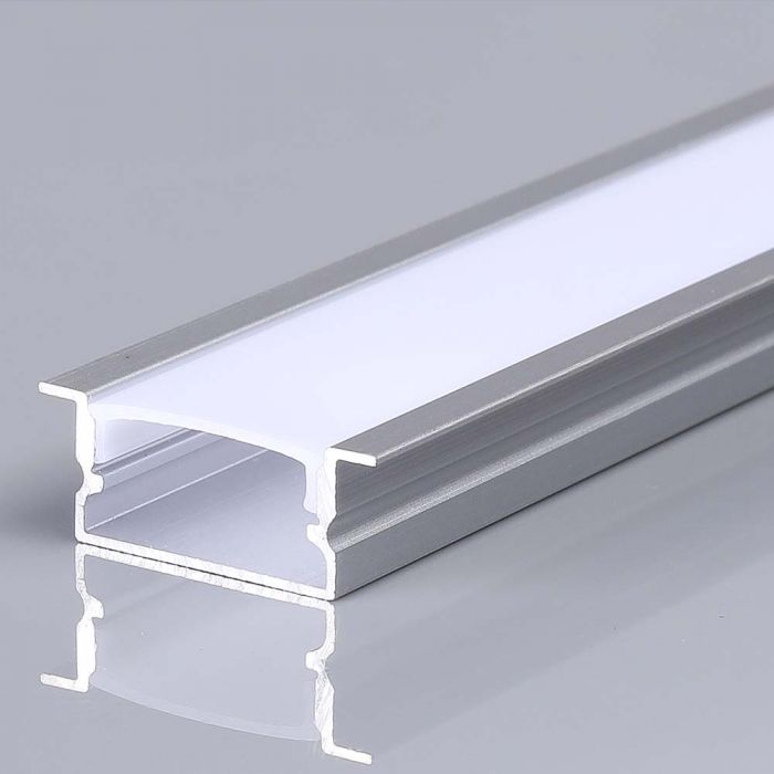 2m infälld aluminiumprofil med diffusor, 2000x20x10mm, IP20, silver