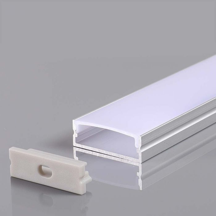 2m aluminiumprofil med diffusor, 2000x30x10mm, IP20, silver