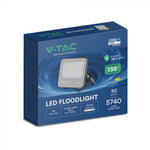 50W(6750Lm) 135LM/W LED CREE prožektors bez kustību sensora, V-TAC, IP65, garantija 6 gadi, melns korpuss ar pelēku stiklu, silti balta gaisma 3000K