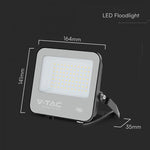 50W(6750Lm) 135LM/W LED CREE prožektors bez kustību sensora, V-TAC, IP65, garantija 6 gadi, melns korpuss ar pelēku stiklu, silti balta gaisma 3000K