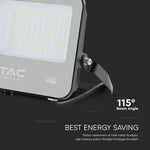 50W(6750Lm) 135LM/W LED CREE prožektors bez kustību sensora, V-TAC, IP65, garantija 6 gadi, melns korpuss ar pelēku stiklu, silti balta gaisma 3000K