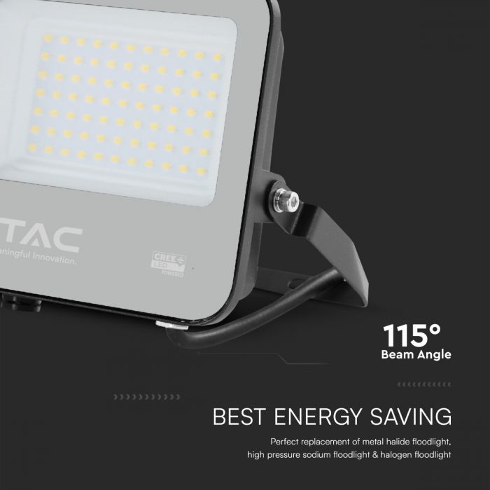 50W(6750Lm) 135LM/W LED CREE prožektors bez kustību sensora, V-TAC, IP65, garantija 6 gadi, melns korpuss ar pelēku stiklu, silti balta gaisma 3000K
