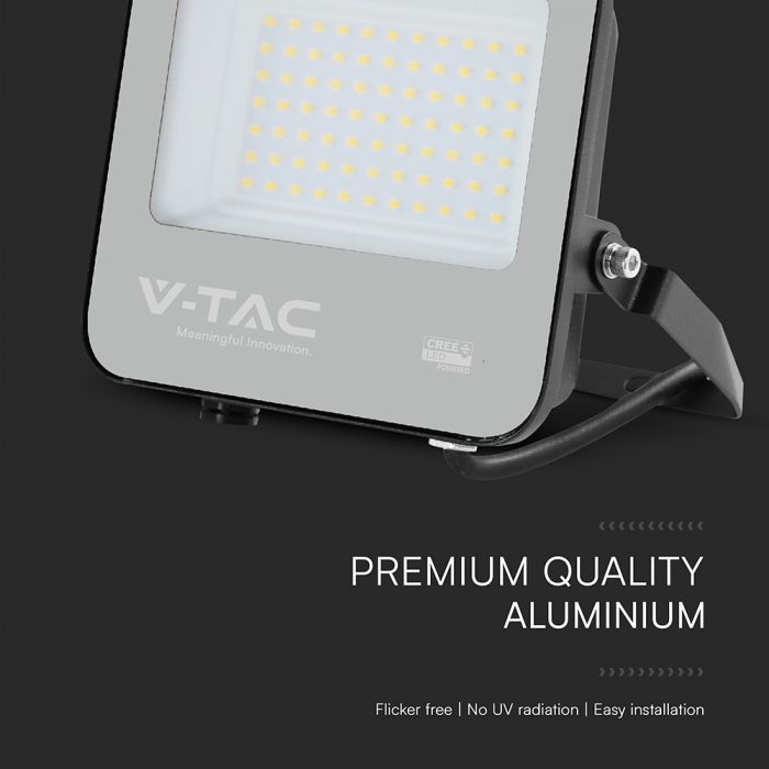 50W(6750Lm) 135LM/W LED CREE prožektors bez kustību sensora, V-TAC, IP65, garantija 6 gadi, melns korpuss ar pelēku stiklu, silti balta gaisma 3000K