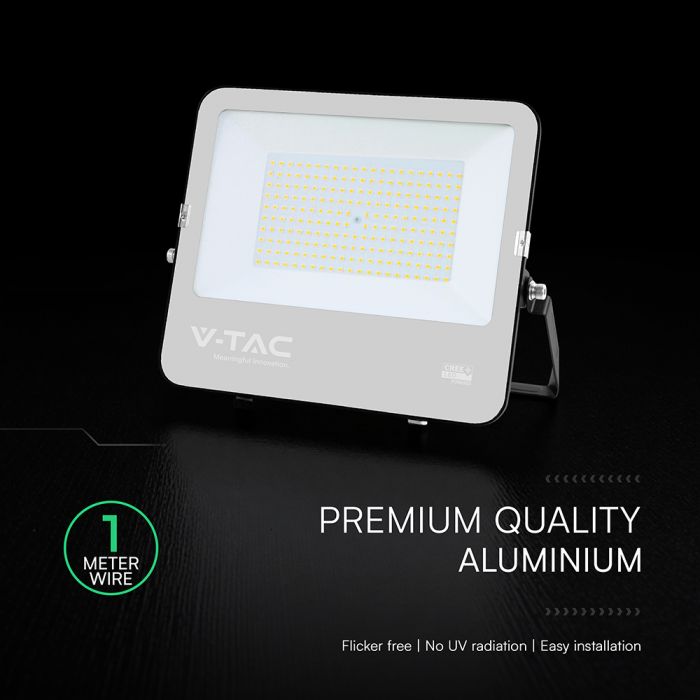 150W(20250Lm) LED prožektors, V-TAC VT-44153, CREE SMD, IP65, IK05, melns korpuss ar pelēku stiklu, 331x47x278mm, 220–240V, 115°, 135Lm/W, 1m kabelis, 6 gadu garantija, auksti balta gaisma 6500K