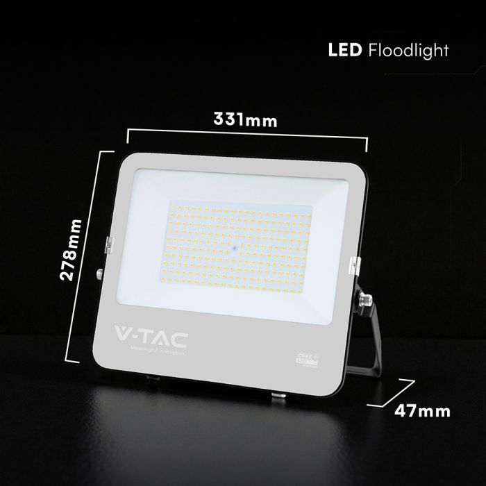 150W(20250Lm) LED prožektors, V-TAC VT-44153, CREE SMD, IP65, IK05, melns korpuss ar pelēku stiklu, 331x47x278mm, 220–240V, 115°, 135Lm/W, 1m kabelis, 6 gadu garantija, auksti balta gaisma 6500K