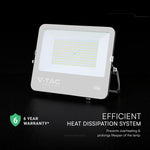 150W(20250Lm) LED prožektors, V-TAC VT-44153, CREE SMD, IP65, IK05, melns korpuss ar pelēku stiklu, 331x47x278mm, 220–240V, 115°, 135Lm/W, 1m kabelis, 6 gadu garantija, auksti balta gaisma 6500K