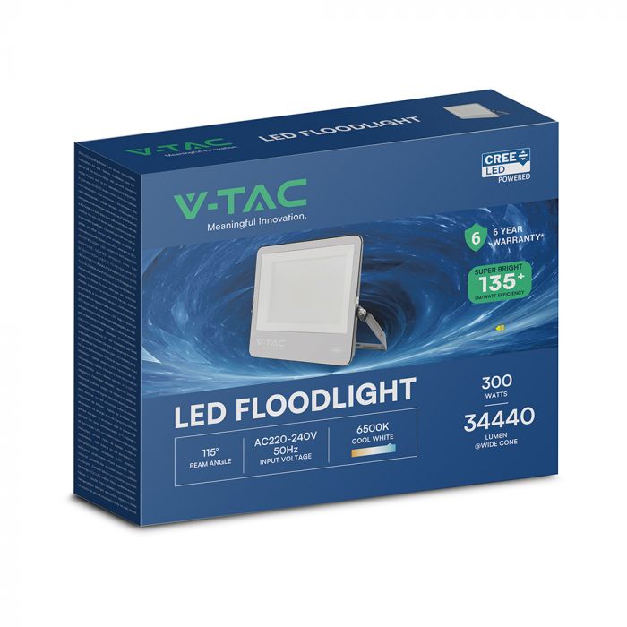 300W(40500Lm) LED CREE prožektors bez kustību sensora, V-TAC, IP65, IK05, auksti balta gaisma 6500K