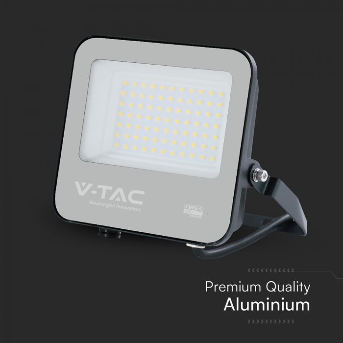 50W(5750Lm) 135LM/W LED prožektors bez kustību sensora, V-TAC, IP65, melns korpuss ar peleku stiklu, neitrāli balta gaisma 4000K