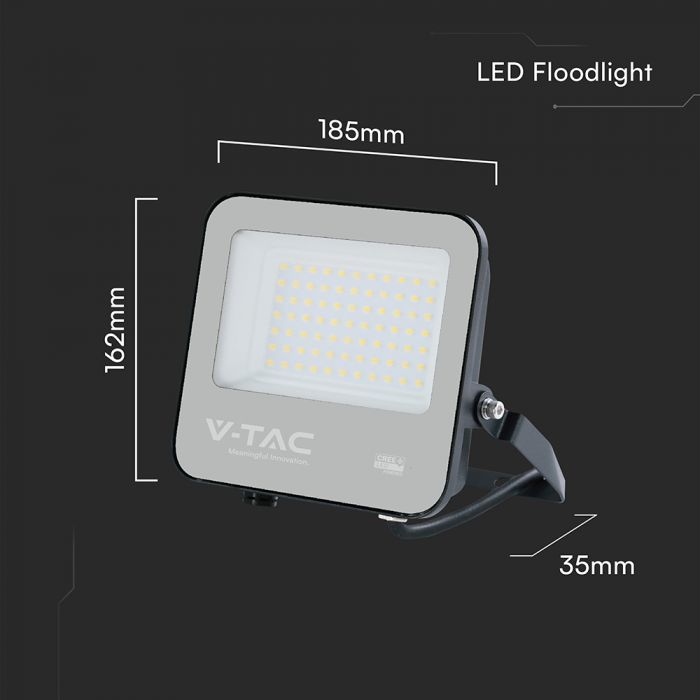 50W(6750Lm) 135LM/W LED CREE prožektors bez kustību sensora, V-TAC, IP65, garantija 6 gadi, melns korpuss ar pelēku stiklu, neitrāli balta gaisma 4000K
