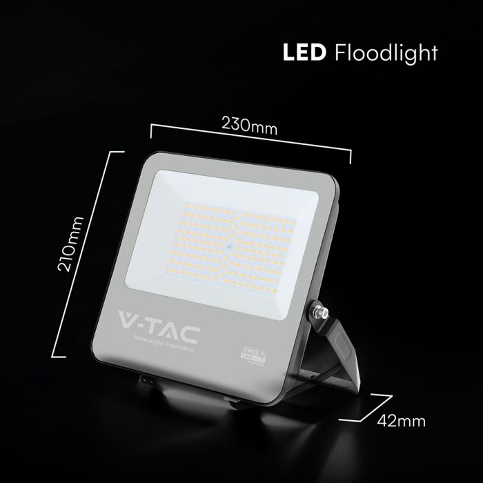 100W(13500Lm) 135LM/W LED CREE prožektors bez kustību sensora, V-TAC, IP65, garantija 6 gadi, melns korpuss, neitrāli balta gaisma 4000K