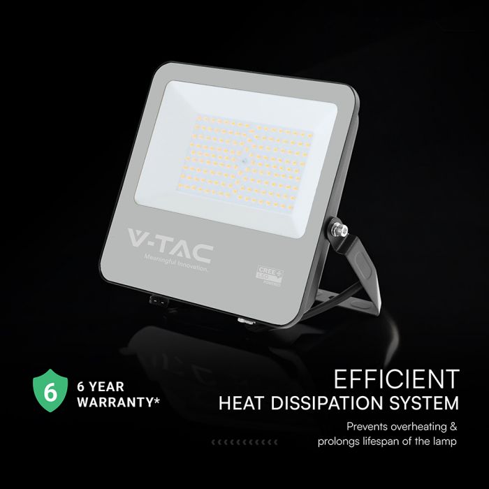 100W(13500Lm) 135LM/W LED CREE prožektors bez kustību sensora, V-TAC, IP65, garantija 6 gadi, melns korpuss, neitrāli balta gaisma 4000K
