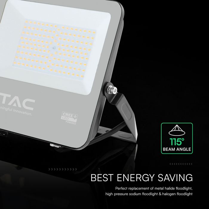 100W(13500Lm) 135LM/W LED CREE prožektors bez kustību sensora, V-TAC, IP65, garantija 6 gadi, melns korpuss, neitrāli balta gaisma 4000K