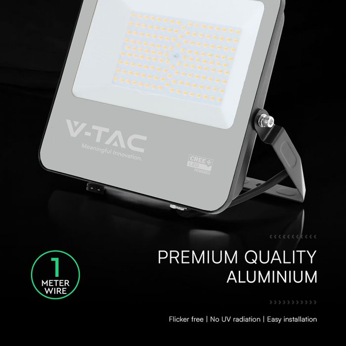 100W(13500Lm) 135LM/W LED CREE prožektors bez kustību sensora, V-TAC, IP65, garantija 6 gadi, melns korpuss, neitrāli balta gaisma 4000K