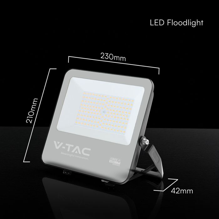 100W(13500Lm) 135LM/W LED CREE prožektors bez kustību sensora, V-TAC, IP65, garantija 6 gadi, melns korpuss, auksti balta gaisma 6500K