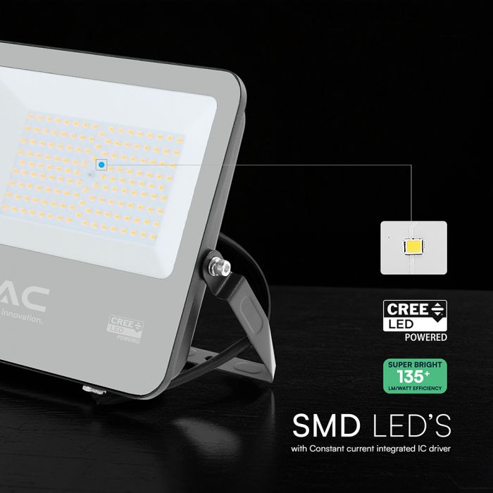 100W(13500Lm) 135LM/W LED CREE prožektors bez kustību sensora, V-TAC, IP65, garantija 6 gadi, melns korpuss, auksti balta gaisma 6500K