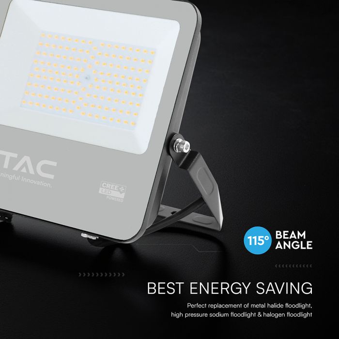 100W(13500Lm) 135LM/W LED CREE prožektors bez kustību sensora, V-TAC, IP65, garantija 6 gadi, melns korpuss, auksti balta gaisma 6500K