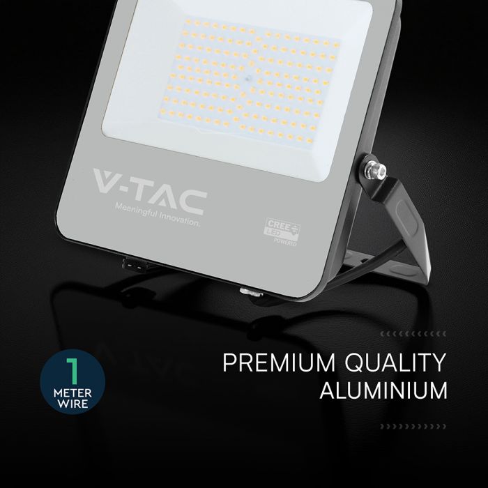 100W(13500Lm) 135LM/W LED CREE prožektors bez kustību sensora, V-TAC, IP65, garantija 6 gadi, melns korpuss, auksti balta gaisma 6500K