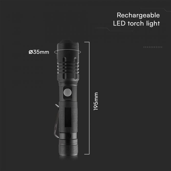 10W(1000Lm) LED lukturis ar C tipa lādētāju, V-TAC, IP54, melns,  35x175x195mm