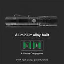 10W(1000Lm) LED lukturis ar C tipa lādētāju, V-TAC, IP54, melns,  35x175x195mm