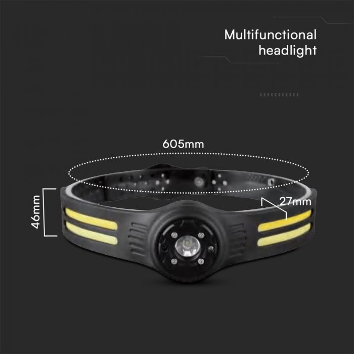 3W+5W COB silicone headlamp, V-TAC, IP43, 605x46x27mm