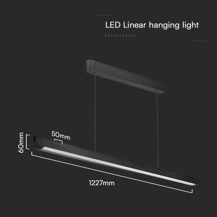 36W(2880Lm) LED lineaarne valgusti, V-TAC SAMSUNG, IP20, must, 3IN1, LIFUD toiteallikas