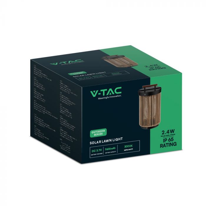 2.4W LED solārais dārza gaismeklis, V-TAC, IP65,  3.7V 2600mAh (Li(NiCoMn)O2), silti balta gaisma 3000K
