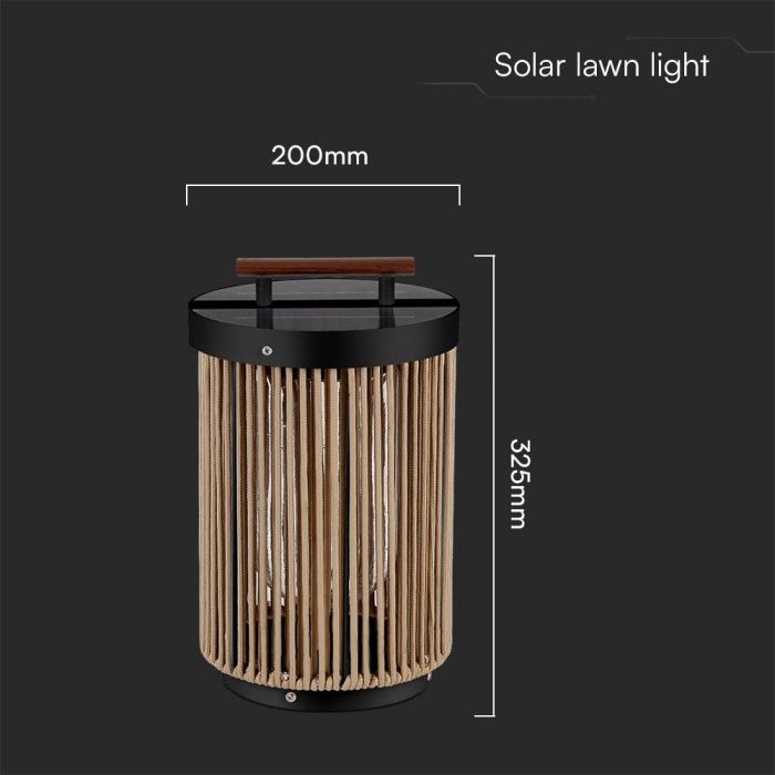 2,4W LED solcellslampa för trädgård, V-TAC, IP65, 3,7V 2600mAh (Li(NiCoMn)O2), varmvitt ljus 3000K