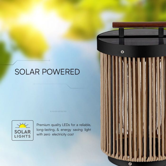 2,4W LED solcellslampa för trädgård, V-TAC, IP65, 3,7V 2600mAh (Li(NiCoMn)O2), varmvitt ljus 3000K