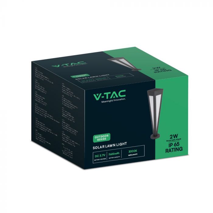 2W LED pinnapealne päikesepaneeliga aialamp, 63,5cm, V-TAC, IP65, must, soe valge 3000K