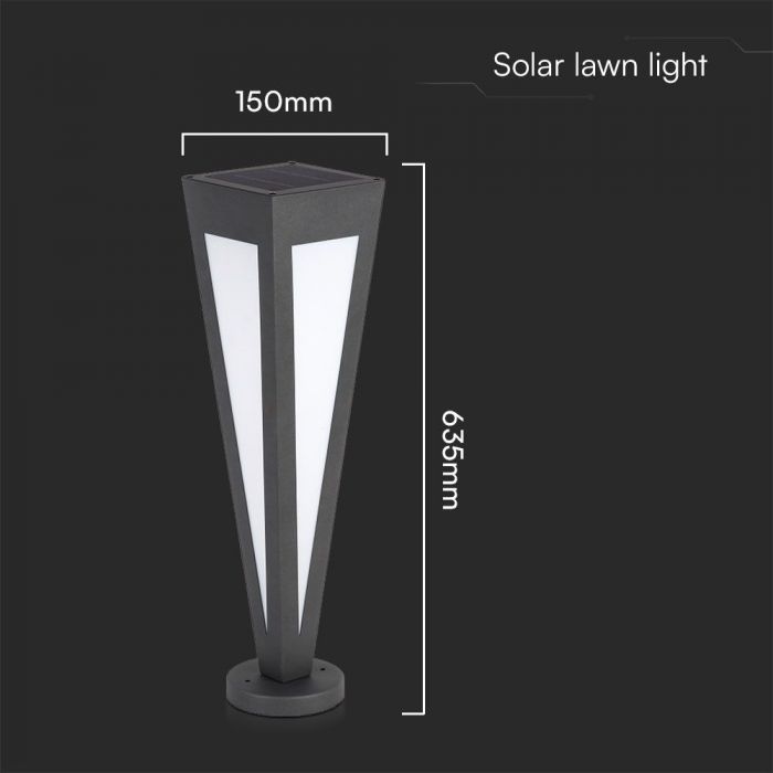 2W LED pinnapealne päikesepaneeliga aialamp, 63,5cm, V-TAC, IP65, must, soe valge 3000K