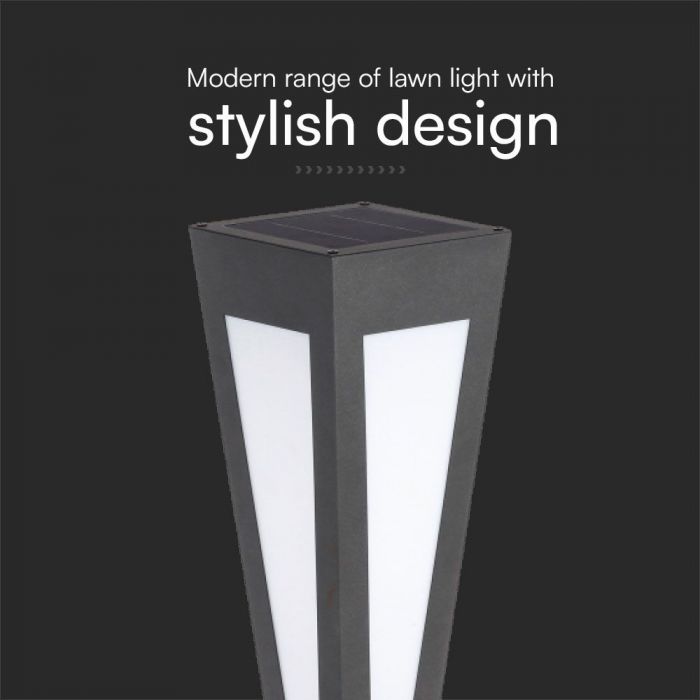 2W LED uz virsmas montējams solārais dārza gaismeklis ar tālvadības pulti, 63.5cm, V-TAC, IP65, melns, silti balta gaisma 3000K