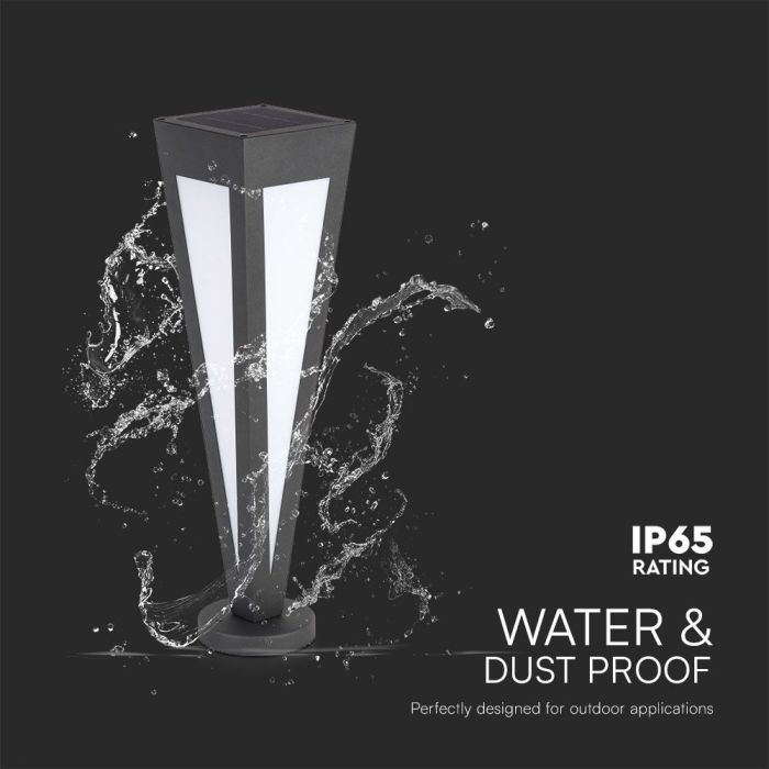 2W LED uz virsmas montējams solārais dārza gaismeklis ar tālvadības pulti, 63.5cm, V-TAC, IP65, melns, silti balta gaisma 3000K