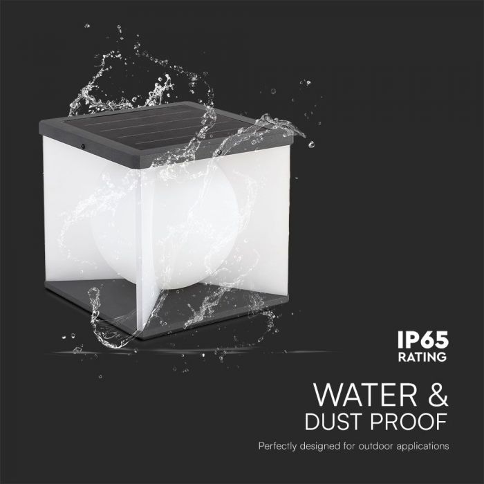 3W LED päikesevalgusti kaugjuhtimispuldiga, 205x205x190mm, V-TAC, IP65, must/valge, soe valge valgus 3000K