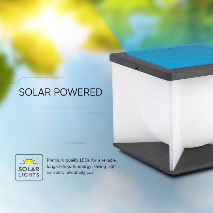 8W LED Surface Mounted Solar Garden Light with Remote Control, 30.5cm, V-TAC, IP65, Black, Warm White 3000K