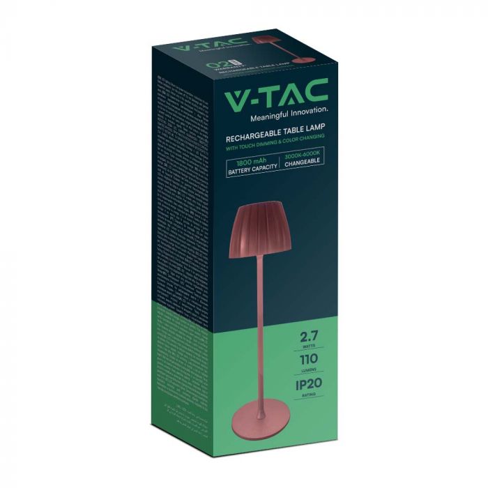 2.7W(110Lm) LED galda lampa ar skārienvadību, V-TAC, IP20, brūna, dimmējama, 3IN1