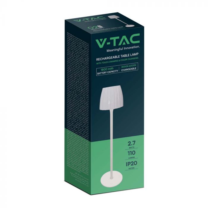 2,7W(110Lm) LED-bordslampa med touchkontroll, V-TAC, IP20, vit, dimbar, 3IN1