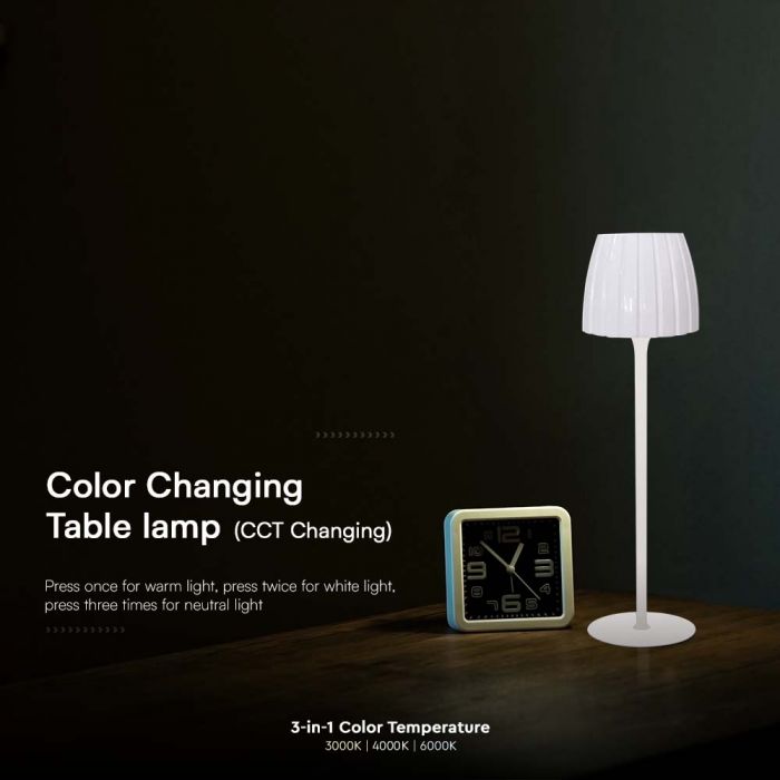 2.7W(110Lm) LED galda lampa ar skārienvadību, V-TAC, IP20, balta, dimmējama, 3IN1