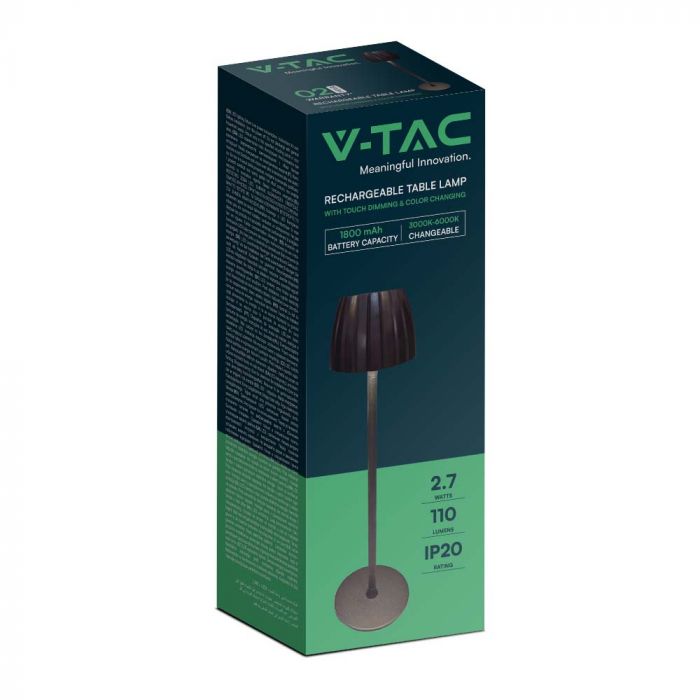 2.7W(110Lm) LED galda lampa ar skārienvadību, V-TAC, IP20, melna, dimmējama, 3IN1