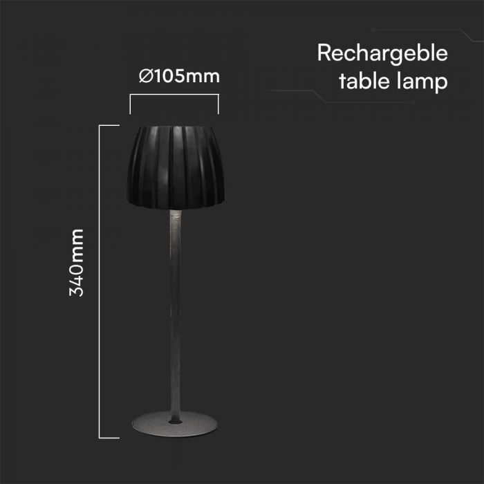 2.7W(110Lm) LED galda lampa ar skārienvadību, V-TAC, IP20, melna, dimmējama, 3IN1