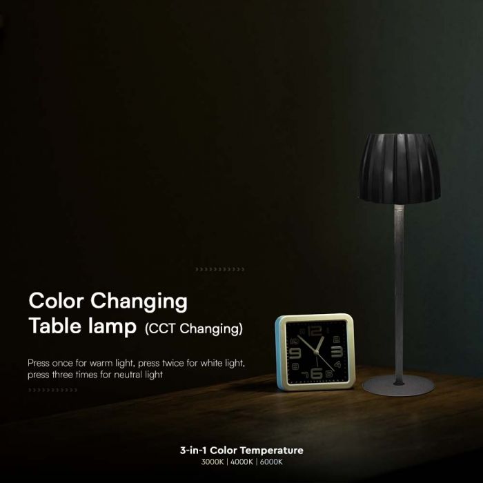 2.7W(110Lm) LED galda lampa ar skārienvadību, V-TAC, IP20, melna, dimmējama, 3IN1