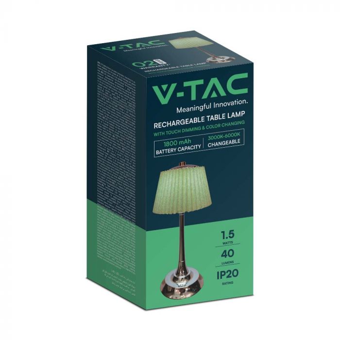 1.5W(40Lm) LED galda lampa ar skārienvadību, V-TAC, IP20, zaļa/hroma, dimmējama, 3IN1