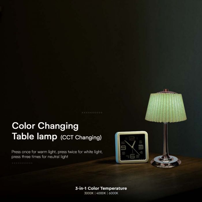 1,5W(40Lm) LED-bordslampa med touchkontroll, V-TAC, IP20, grön/krom, dimbar, 3IN1