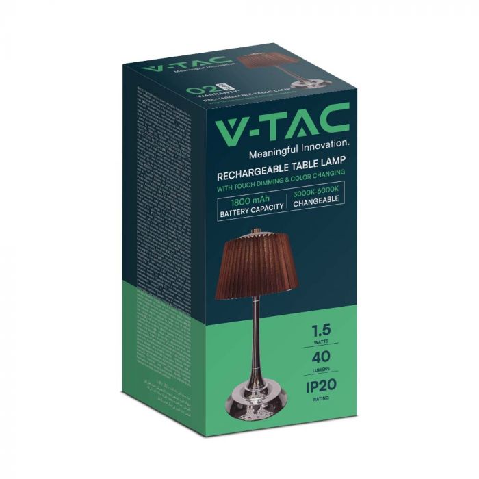.5W(40Lm) LED galda lampa ar skārienvadību, V-TAC, IP20, brūna/hroma, dimmējama, 3IN1