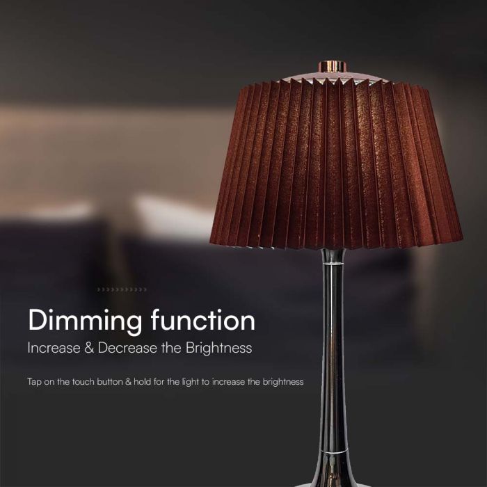 .5W(40Lm) LED galda lampa ar skārienvadību, V-TAC, IP20, brūna/hroma, dimmējama, 3IN1