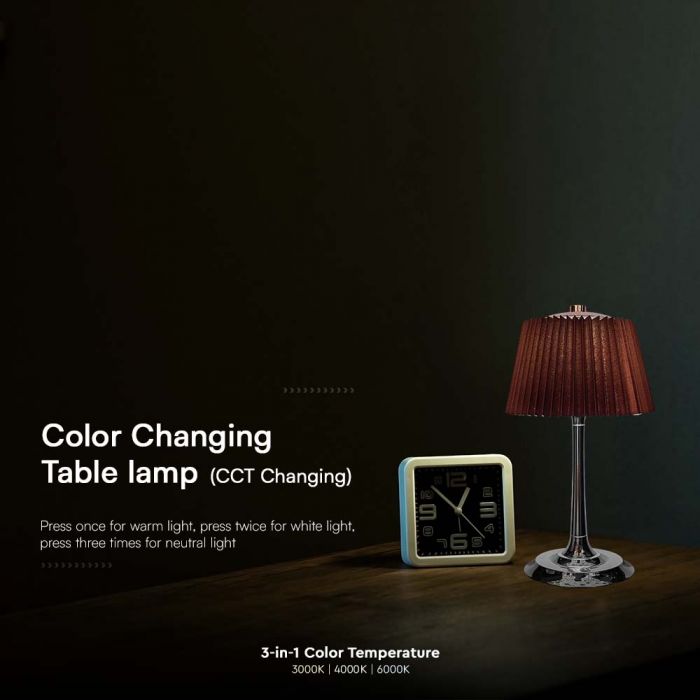 .5W(40Lm) LED table lamp with touch control, V-TAC, IP20, brown/chrome, dimmable, 3IN1