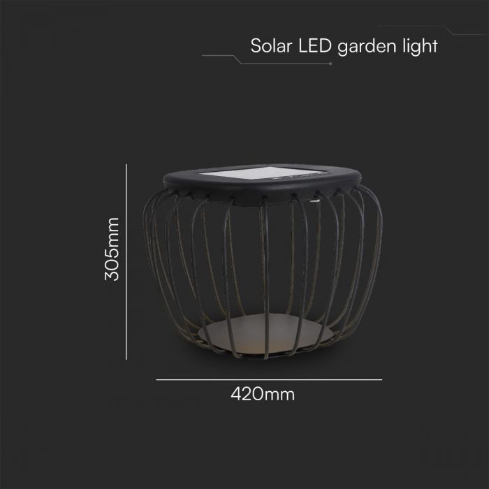120Lm LED solārā galda lampa, V-TAC, IP44, melna, 3000K+6000K